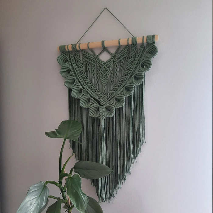 Dark Green Macrame Wall Hanging by Veasoon