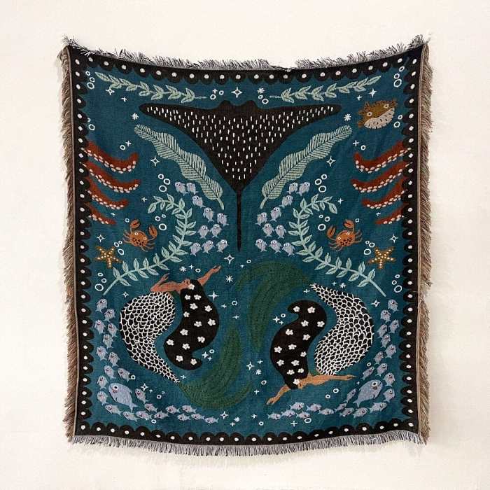 Sirens of the Sea Throw Blanket by Veasoon