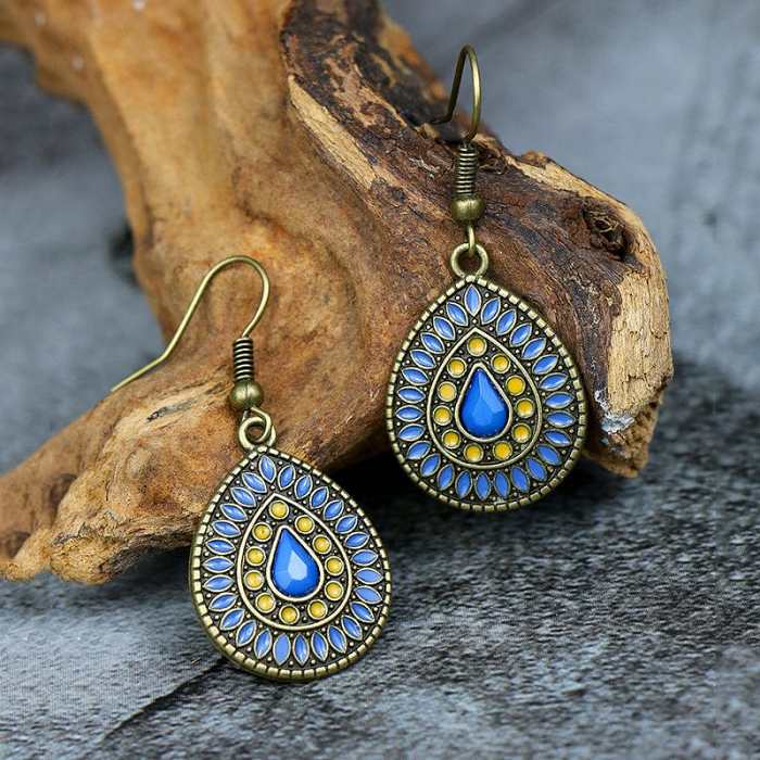 Multicolor Vintage Boho Tear Drop Earrings