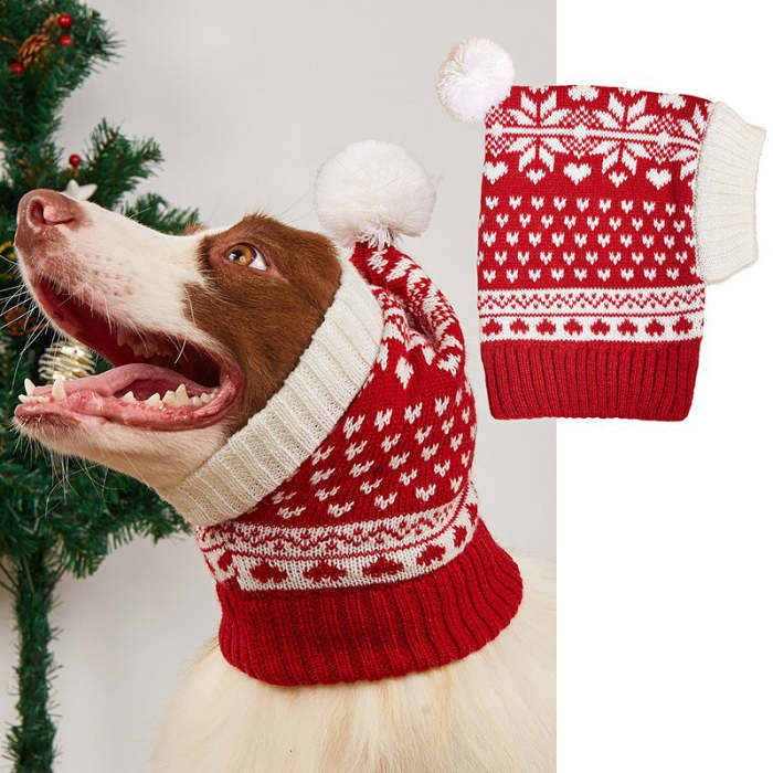 Snowflake Knitted Christmas Pet Hat by Veasoon