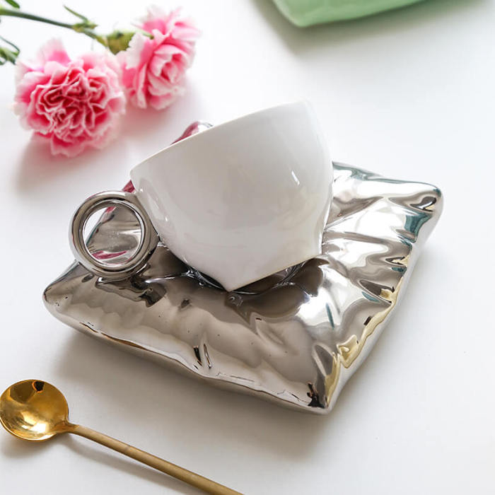 Pillow Ceramic Cup and Saucer