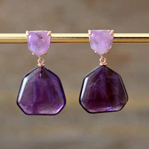 Amethyst - Tiger Eye Stud Earring