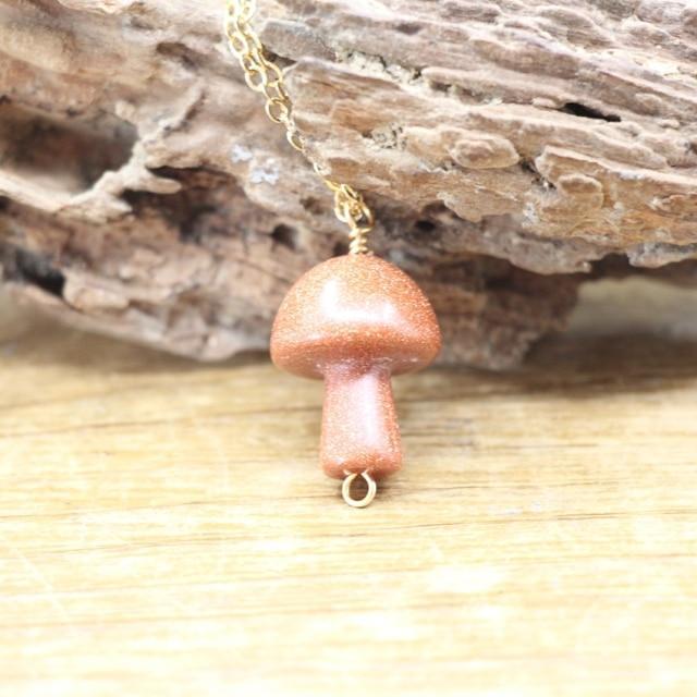 Tiny Mushroom Crystal Chain Necklace