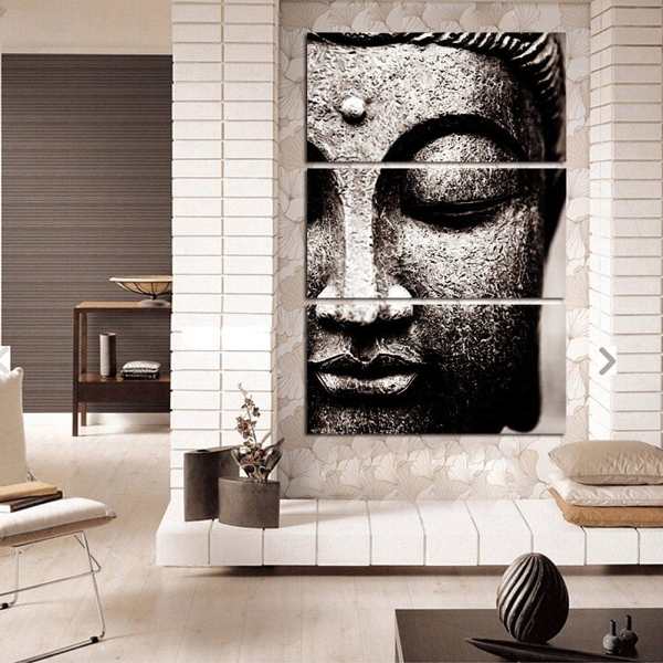 Black and White Buddha Wall Art 3 Pcs Canvas Print by Veasoon