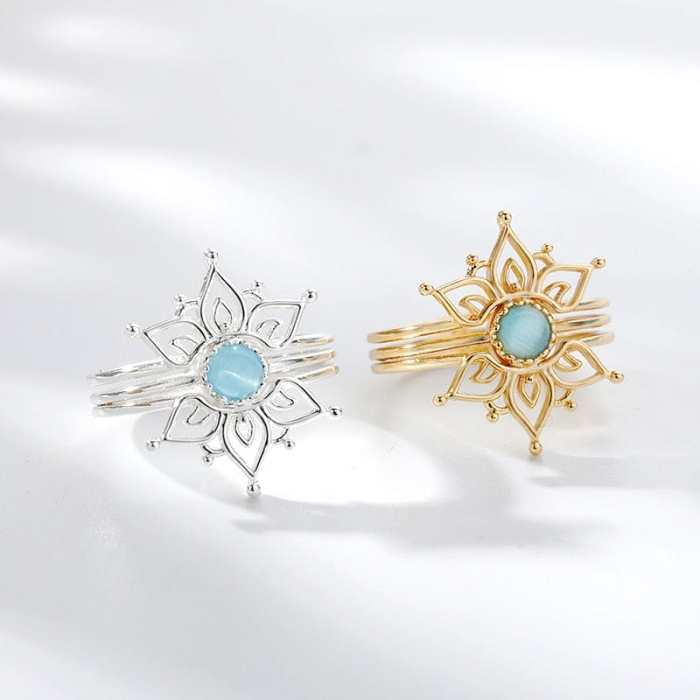 Blue Opal Lotus Flower Ring