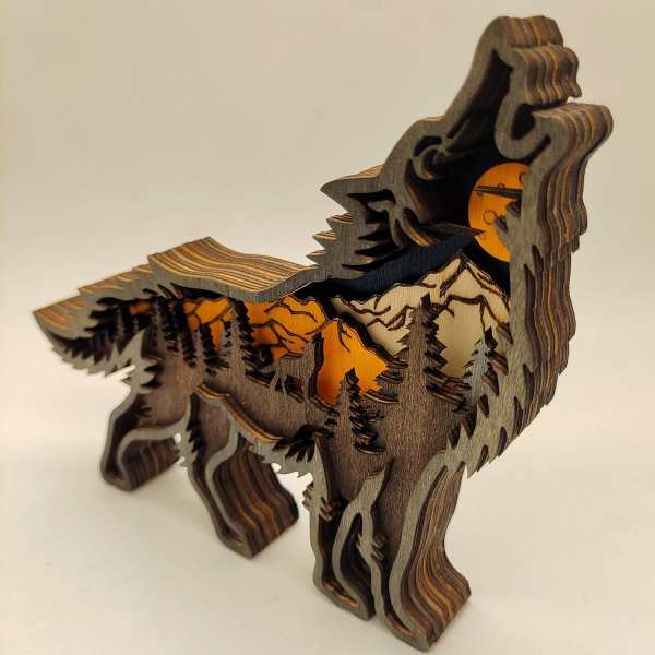 Wooden Wolf Figurine with LED Lights by Veasoon