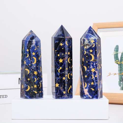 Sodalite With Gold Star And Moon Crystal Tower by Veasoon