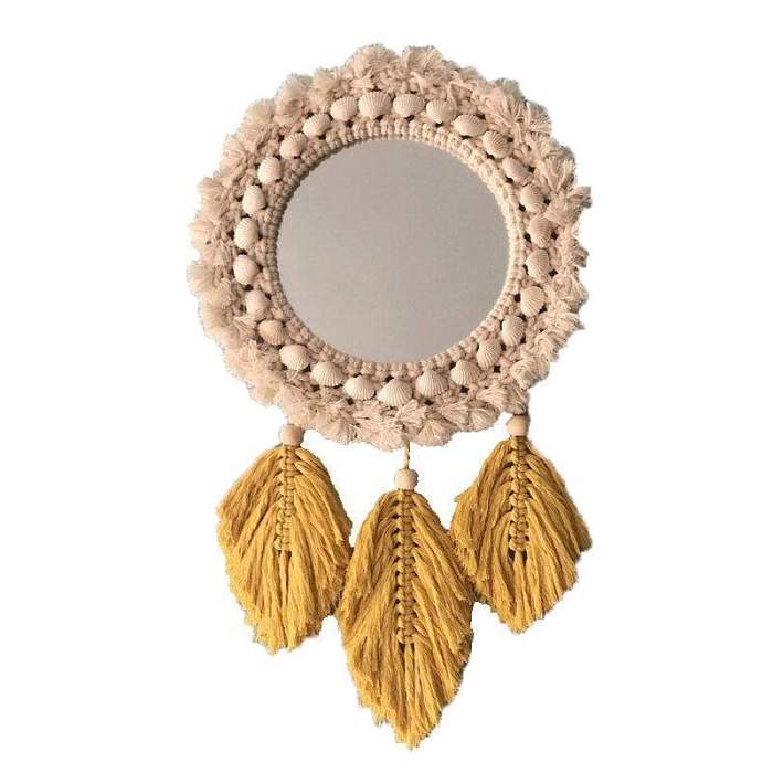 Fringed Feather Round Wall Mirror by Veasoon