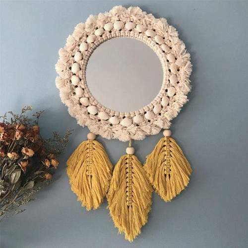 Fringed Feather Round Wall Mirror by Veasoon