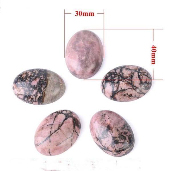 Oval Natural Black Line Rhodonite Stones by Veasoon