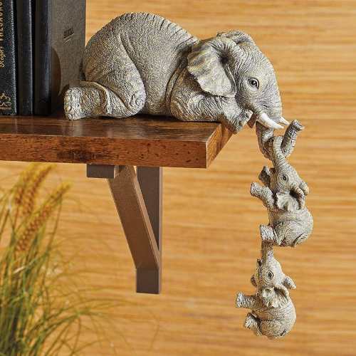 Elephant Mom & Babies Hanging Off The Edge Figurine by Veasoon