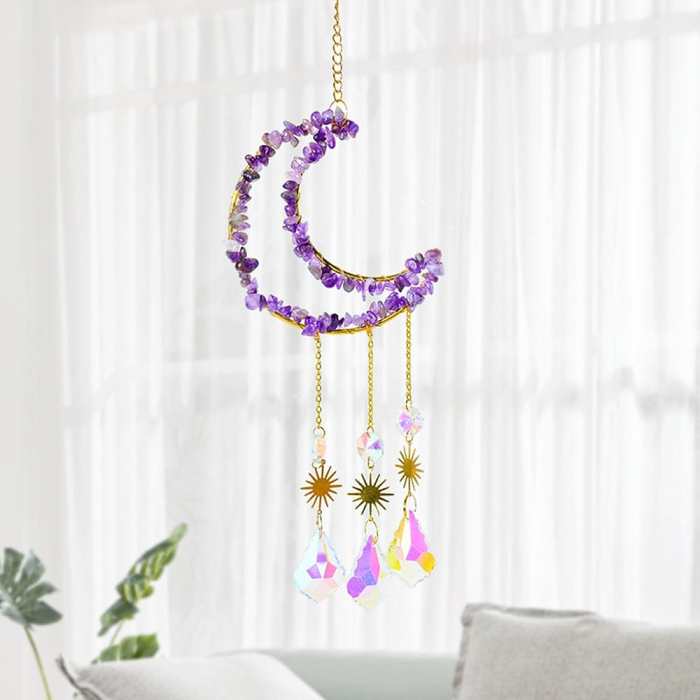 Natural Crystal Moon-Shaped Suncatcher by Veasoon