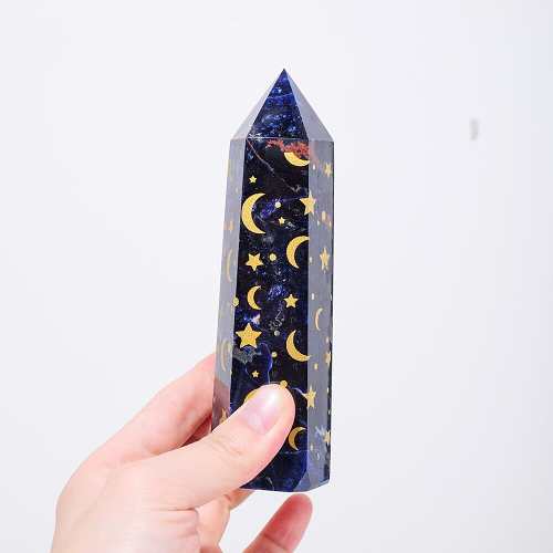 Sodalite With Gold Star And Moon Crystal Tower by Veasoon