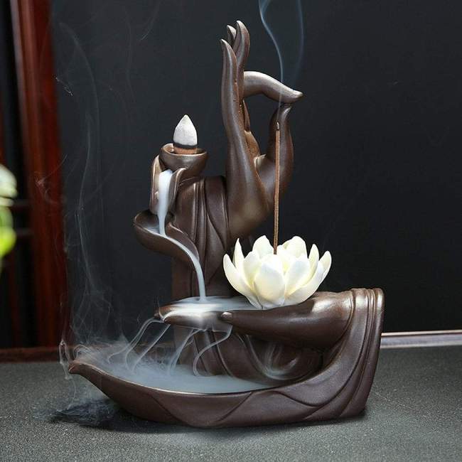 Peaceful Buddha Hands Waterfall Incense Burner by Veasoon