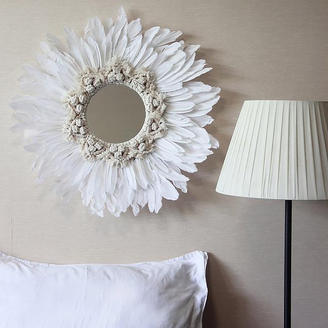 White Gerbera Daisy Macrame Mirror by Veasoon