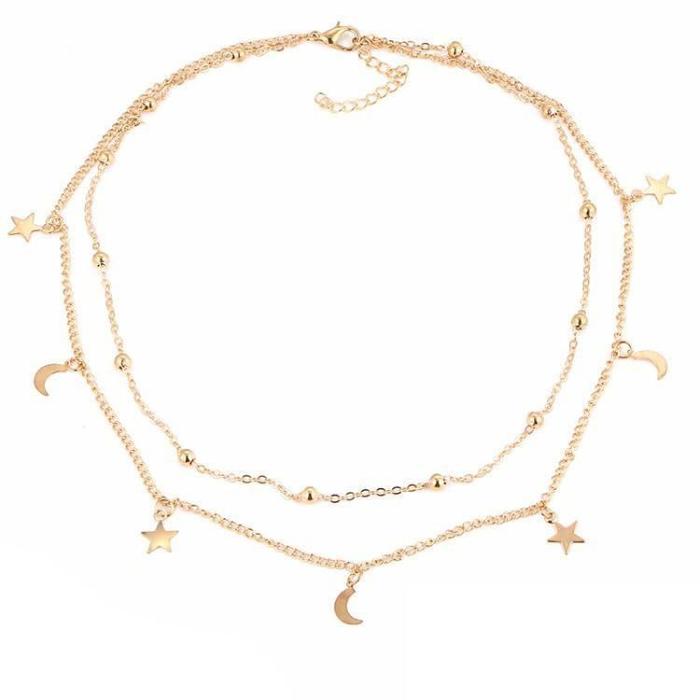 Star & Moon Multi Layer Necklace