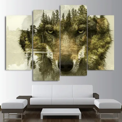 Spirit Guide of the Forest Wolf HD 4 Panel Painting by Veasoon