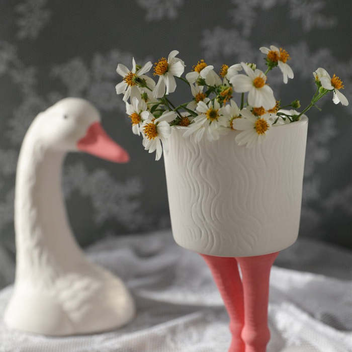 Hand-painted Ceramic Goose Leg Tall Flower Pot by Veasoon