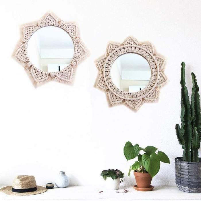 Dahlia Cotton Macrame Mirror by Veasoon