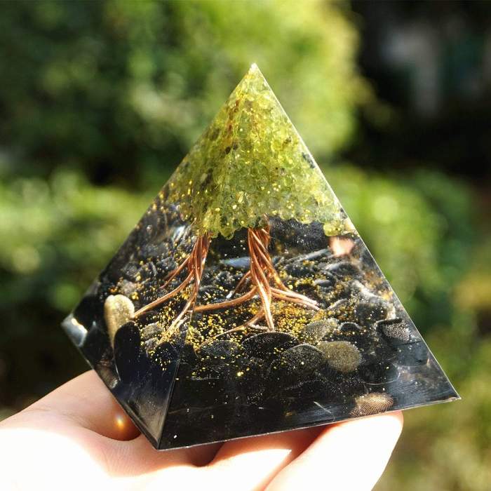 Peridot & Obsidian Tree of Life Orgone Pyramid by Veasoon