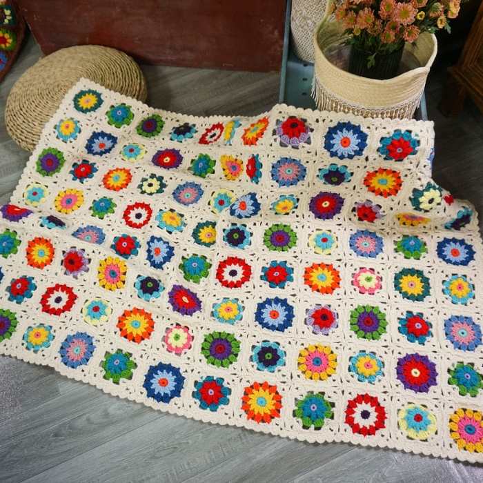 Handmade Boho Crochet Blanket by Veasoon