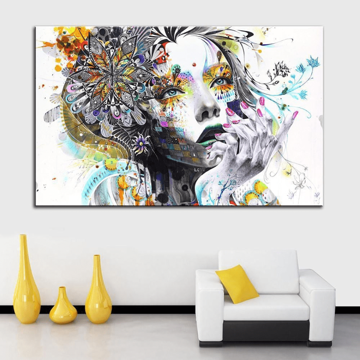 Wall Art Hippie Girl With Flowers Canvas Print by Veasoon