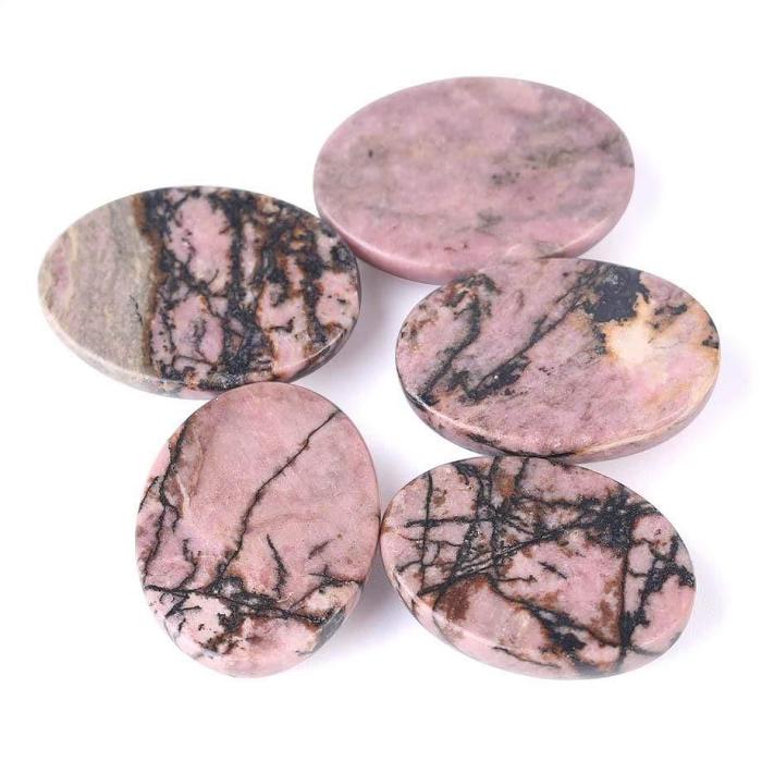 Oval Natural Black Line Rhodonite Stones by Veasoon