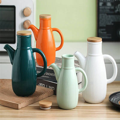Stripe Solid Color Ceramic Oil Bottle