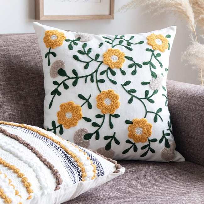 Embroidery Floral Garden Cushion Cover by Veasoon