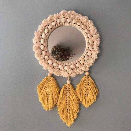 Fringed Feather Round Wall Mirror by Veasoon