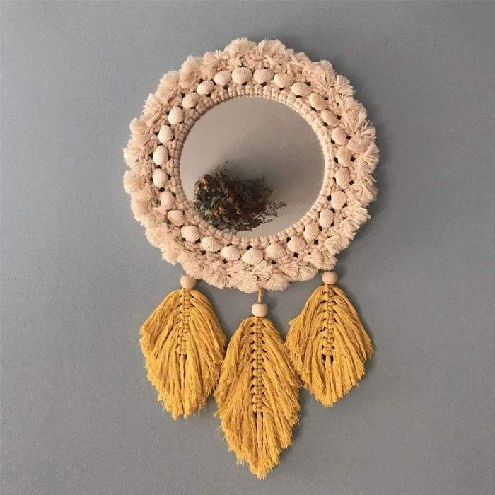Fringed Feather Round Wall Mirror by Veasoon