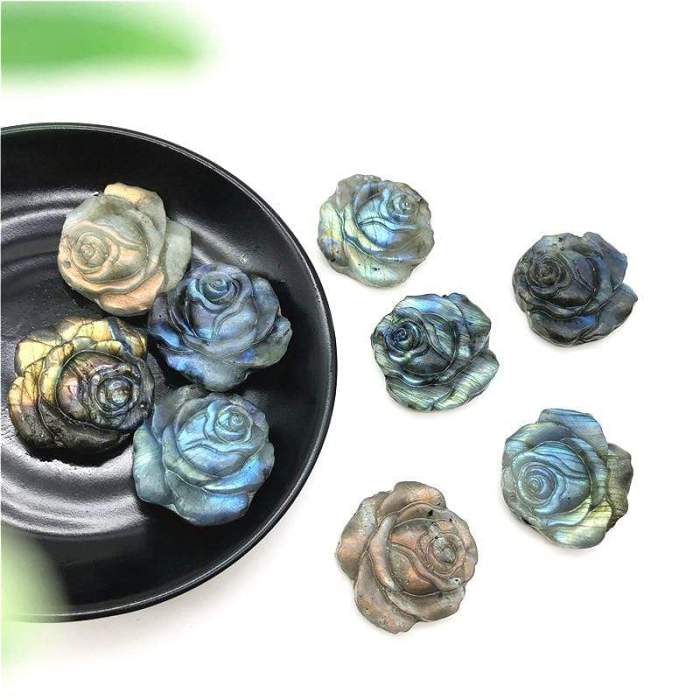 Hand Carved Labradorite Rose Gemstone by Veasoon