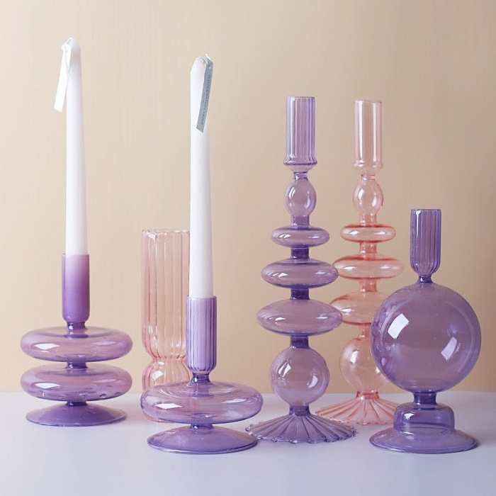 Purple and Pink Glass Candle Holders by Veasoon