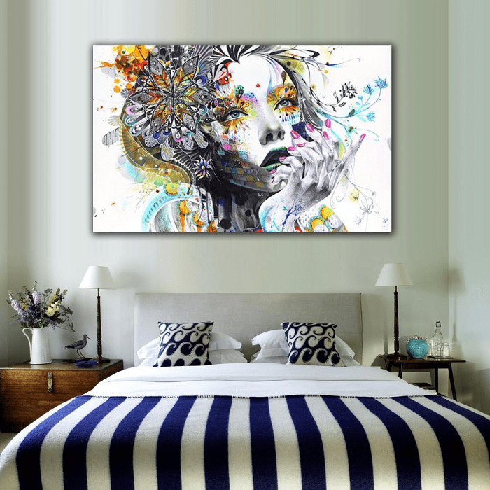 Wall Art Hippie Girl With Flowers Canvas Print by Veasoon