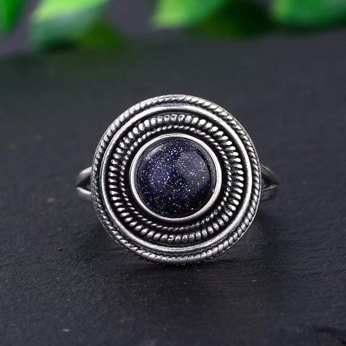S925 Sterling Silver Natural Stone Round Ring