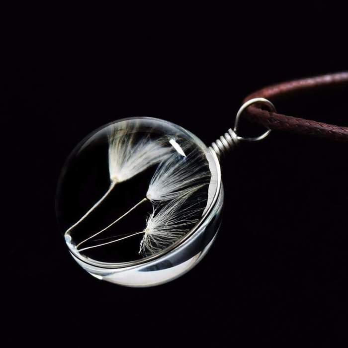 Glass Ball Dried Dandelion Pendant Necklace