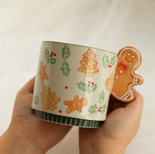 Hand-Painted Gingerbread Man Christmas Ceramic Mug by Veasoon