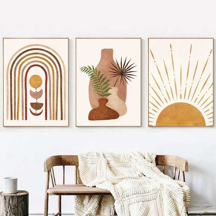 Modern Sun Art Geometric Abstract Wall Posters by Veasoon