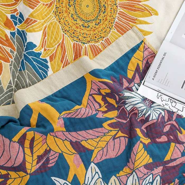 Sunflower Field Throw Blanket by Veasoon