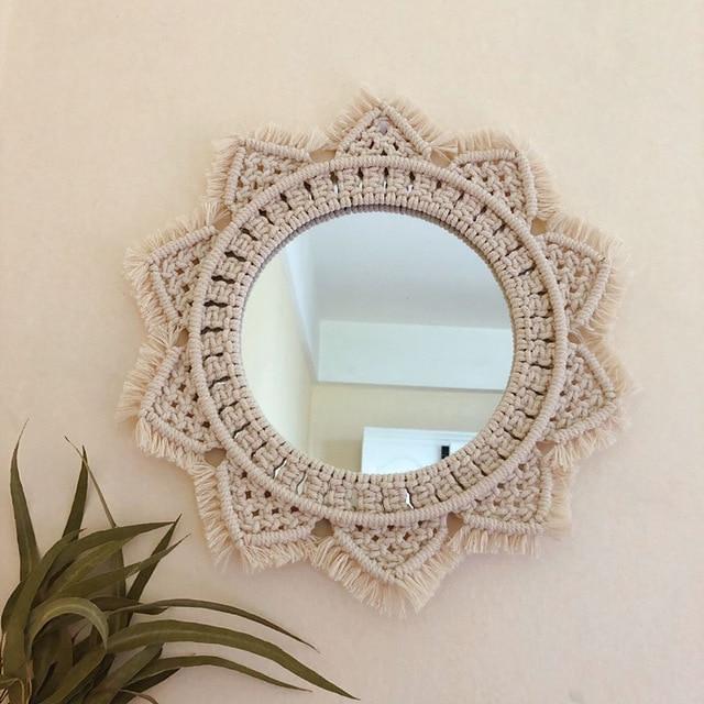 Dahlia Cotton Macrame Mirror by Veasoon