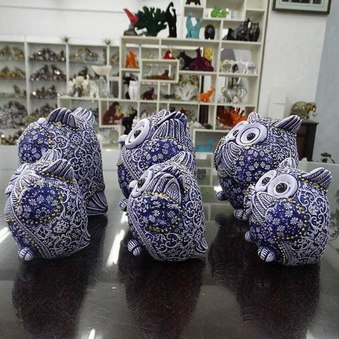 Peekaboo Blue Owl Figurines 3pcs by Veasoon