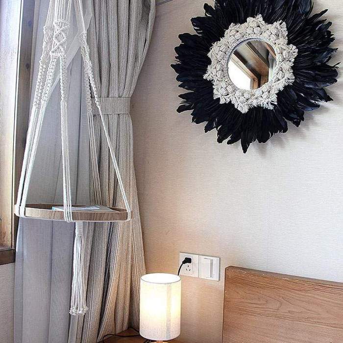 White Gerbera Daisy Macrame Mirror by Veasoon