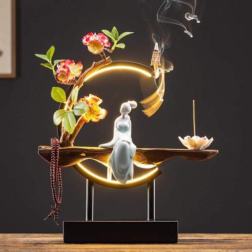 Peaceful Lady Backflow Incense Burner Lamp by Veasoon