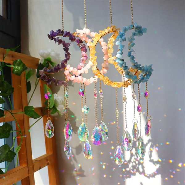 Natural Crystal Moon-Shaped Suncatcher by Veasoon