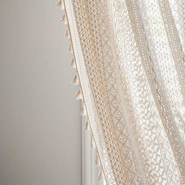 White Boho Tasseled Curtains by Veasoon