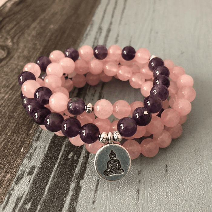 Rose Quartz Amethyst 108 Mala Bracelet