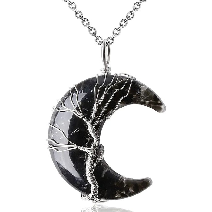 Crescent Moon Quartz Crystal Necklace