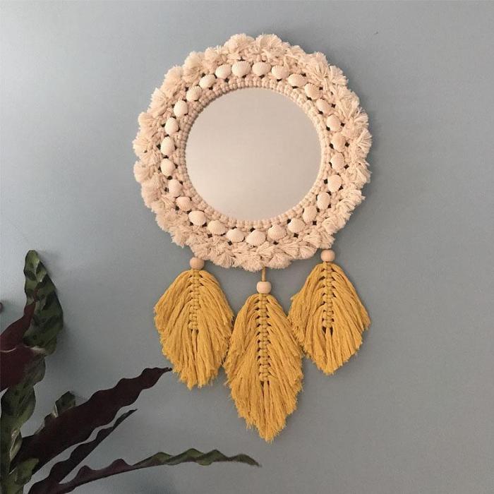 Fringed Feather Round Wall Mirror by Veasoon