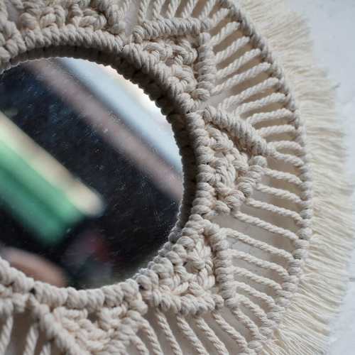 Round Macrame Woven Mirror by Veasoon