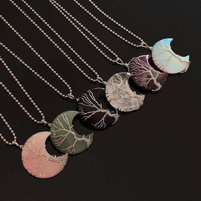 Natural Crystal Crescent Moon Necklace